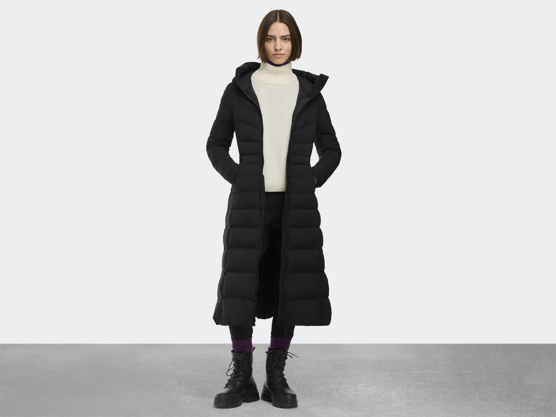 ふわっとシルエット【 】Long Coat Black Label Canada Goose Women's Clair Long Coat Black Label - Black