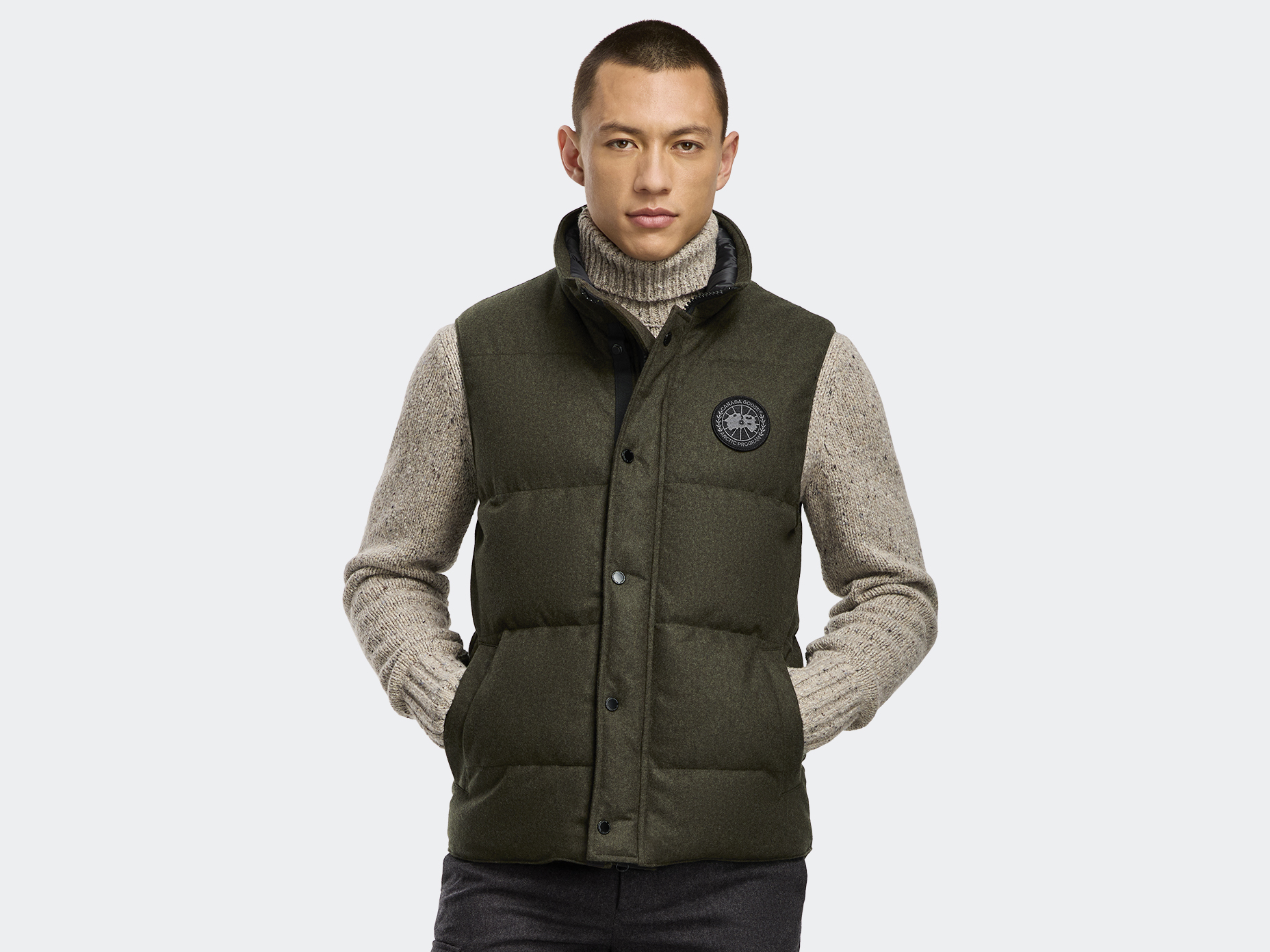 Garson Vest Wool - Military Green Melange