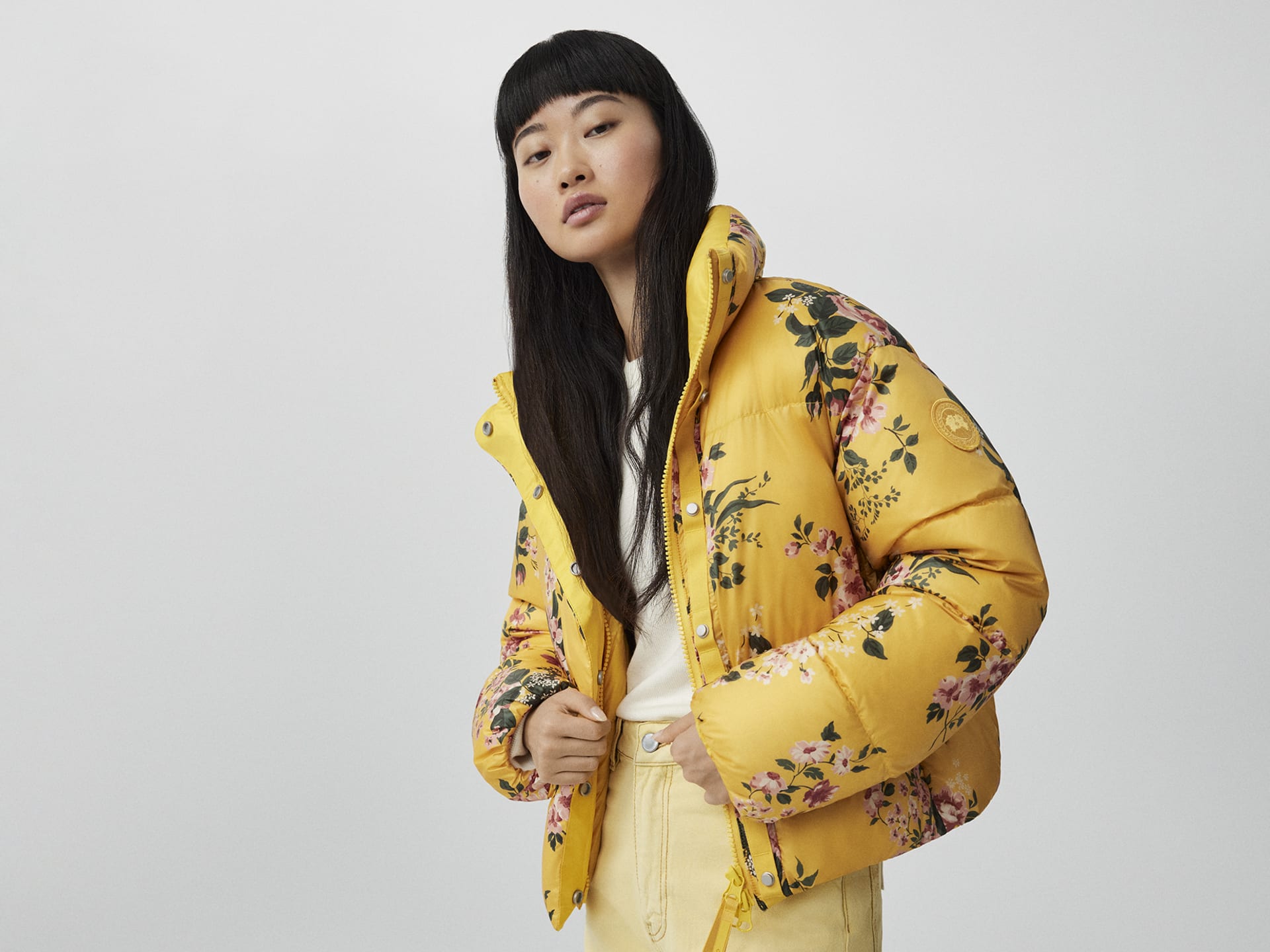 Canada goose top real fur yellow