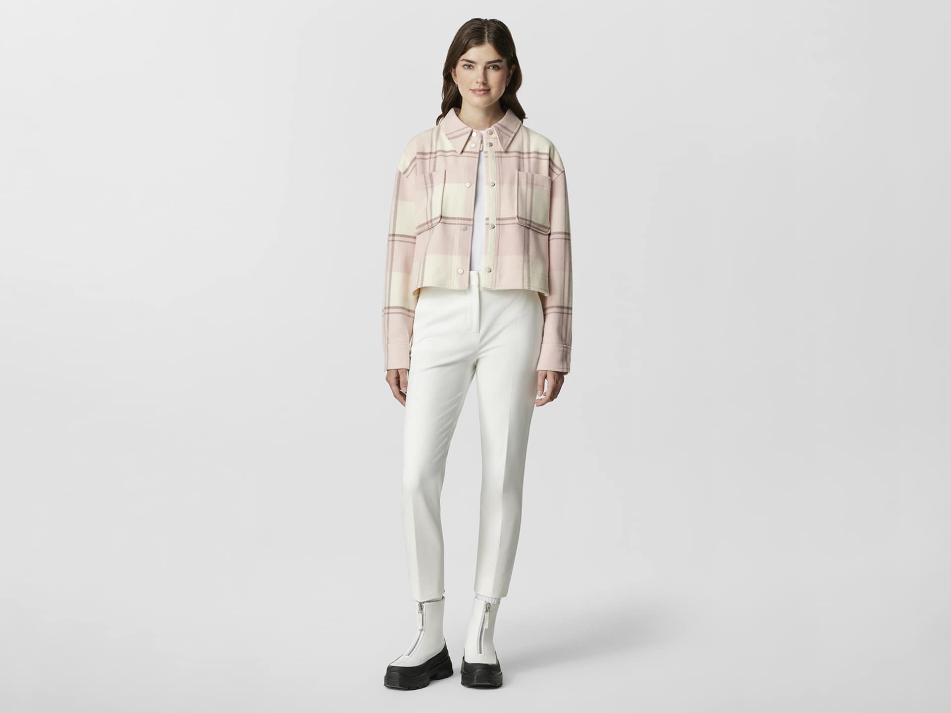 Almandine Cropped Plaid Shirt Jacket Canada Goose US